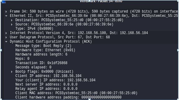 DHCP Acknowledgement packet capture using Wireshark