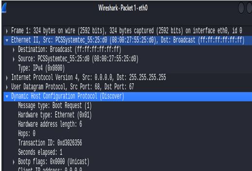 DHCP Discover packet capture using Wireshark