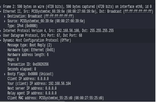 DHCP offer packet capture using Wireshark