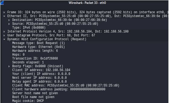 DHCP request packet capture using Wireshark